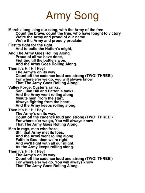 Army Song Lyrics Printable